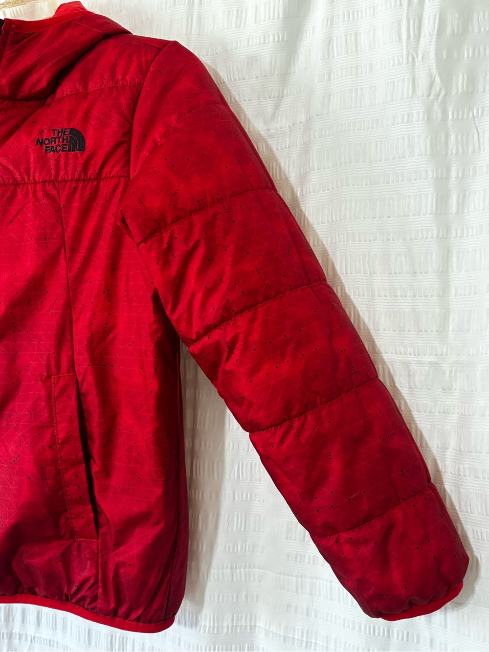 North Face Reversible Jacket Hooded Red on Red Sz Small - Picture 5 of 14